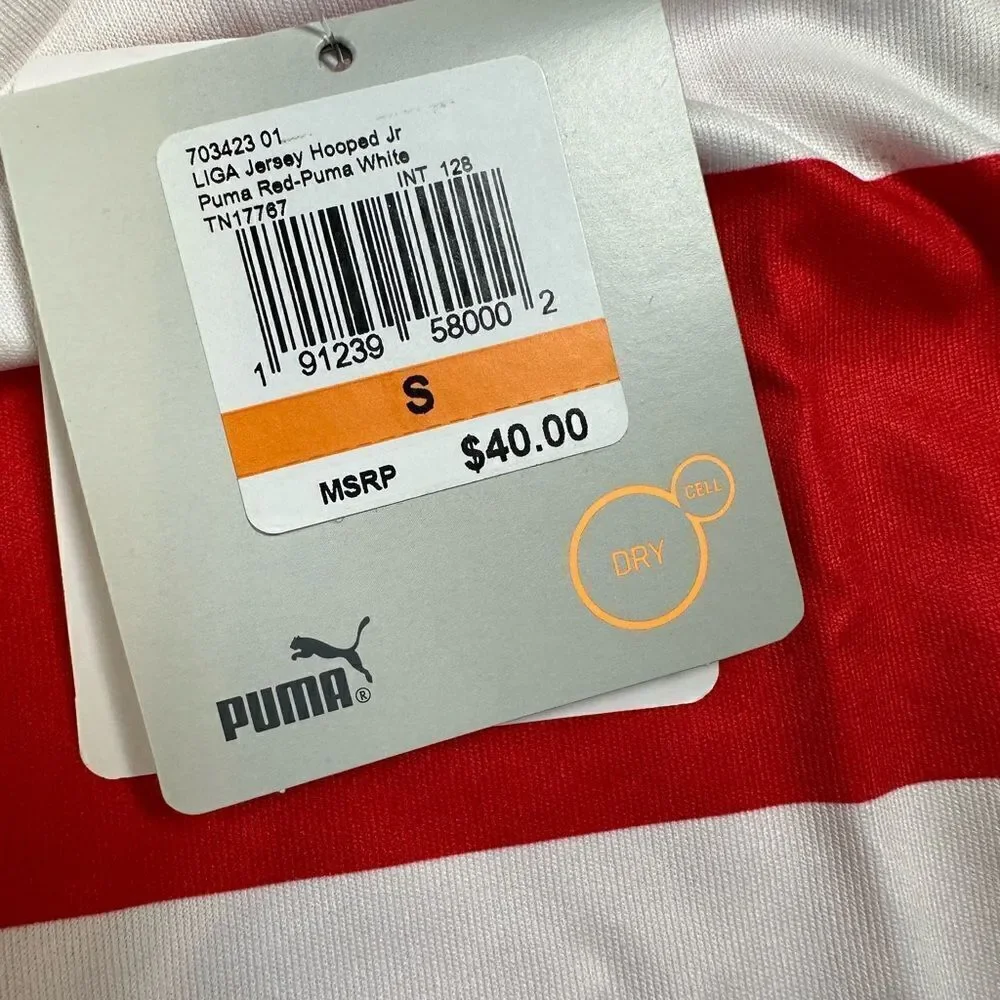 NWT PUMA Youth LIGA Hoop s Jersey Red/White Striped Short Sleeve Shirt - Size S